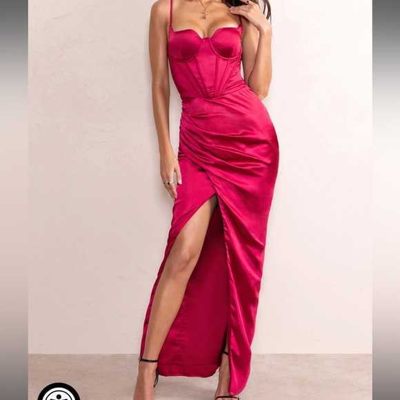 Club L London Dresses Club L London Berry Red Satin Cupped Corset
